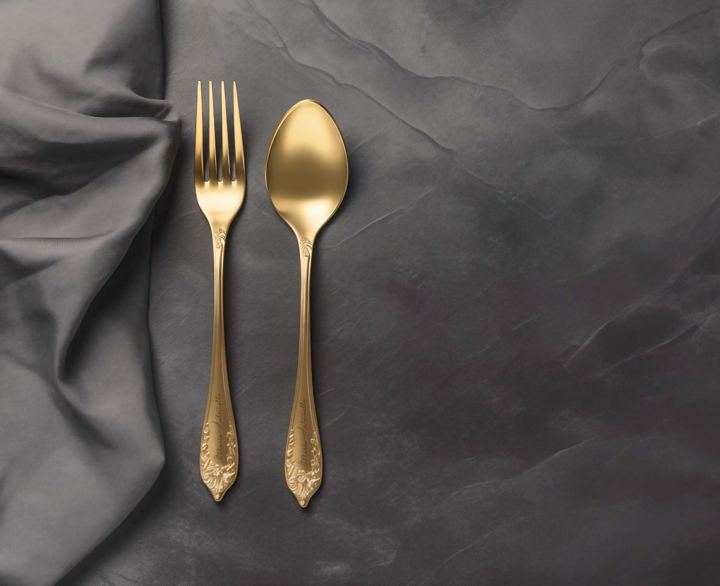 Gold cutlery on dark linen