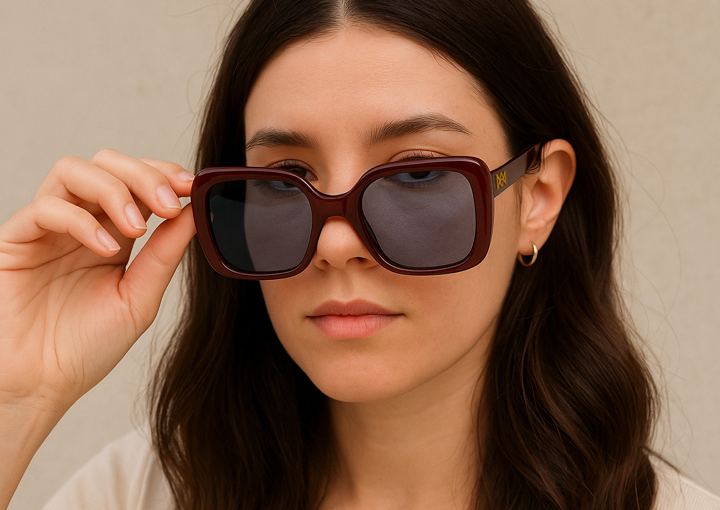 Oversized burgundy square sunglasses