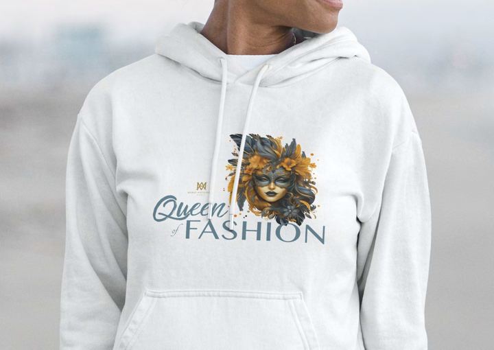 White hoodie with Queen of Fashion print